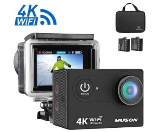 Muson 4K WiFi Action Camera 2.0&iexcl;&plusmn; Screen 12MP F/2.4 170 Degree Wide Angle 30M Waterproof Sports Camera, E-Commerce Return, Untested