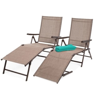 Set of 2 Outdoor Patio Chaise Recliner Lounge Chairs w/ Rust- Resistant Frame 