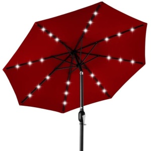 Solar LED Lighted Patio Umbrella w/ Tilt Adjustment, UV-Resistance- 10ft