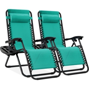 Set of 2 Adjustable Zero Gravity Patio Chairs Recliners w/ Cup Holders 