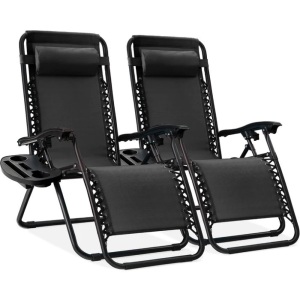 Set of 2 Adjustable Zero Gravity Patio Chairs Recliners w/ Cup Holders