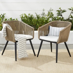 Set of 2 Indoor Outdoor Woven Patio Dining Chairs, 250lb Capacity 