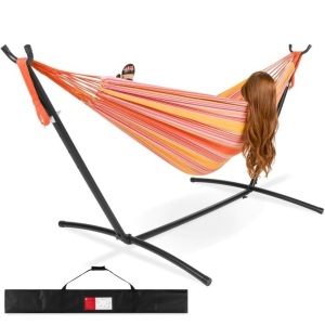 2-Person Brazilian-Style Double Hammock w/ Carrying Base and Steel Stand 