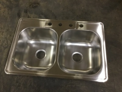 Glacier Bay Drop-In Stainless Steel 33 in. 4-Hole Double Bowl Kitchen Sink - Appears New&nbsp;