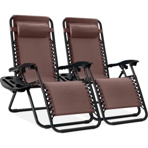 Set of 2 Adjustable Zero Gravity Patio Chair Recliners w/ Cup Holders 