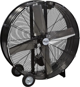 Comfort Zone CZMC48B 48” High-Velocity Industrial 2-Speed Belt-Drive Drum Fan, All-Metal Construction, Balanced Aluminum Blades, Easy to Grab Handle, Rubber Wheels, Black