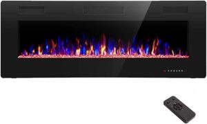 R.W.FLAME 50" Recessed and Wall Mounted Electric Fireplace, Fit for 2 x 4 and 2 x 6 Stud, Remote Control with Timer, Touch Screen, Adjustable Flame Colors and Speed 