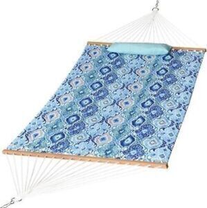 Double Quilted Fabric Hammock with Pillow, Spreader Bar