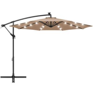 Solar LED Offset Hanging Patio Umbrella w/ Crank Tilt Adjustment - 10ft