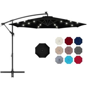 Solar LED Offset Hanging Patio Umbrella w/ Crank Tilt Adjustment - 10ft