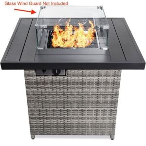 32in Fire Pit Table 50,000 BTU Wicker Propane w/ Cover - No Glass Wind Guard 