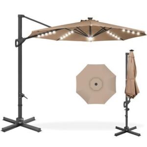 360-Degree Solar LED Cantilever Offset Patio Umbrella w/ Tilt - 10ft 