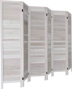 GLSLAND 6 Panel Wood Room Divider 5.6 Ft Tall 16" Wide Folding Partition Privacy Screen