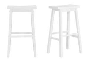 Lot of (2) White Wood Saddle Backless 29" Bar Stools, Set of 2 - Appear New 