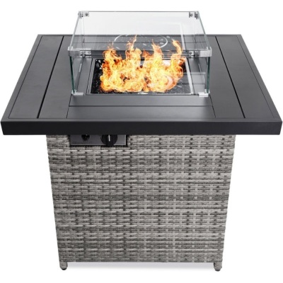 32in Fire Pit Table 50,000 BTU Wicker Propane w/ Cover - No Wind Guard 