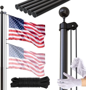 FFILY 25 FT Heavy Duty In Ground Flagpole Kit with 3x5 American Flag, Black  