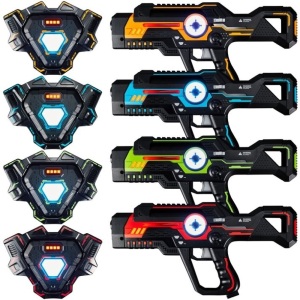 Set of 4 Infrared Laser Tag Blasters & Vests w/ 4 Team Colors 