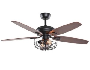 Industrial 52" Indoor Black Downrod Mount Ceiling Fan With Light and Remote Control - Appears New 