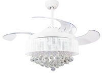 Broxburne 46" LED Indoor White Downrod Mount Retractable Ceiling Fan with Light Kit Remote Control - Appears New&nbsp;