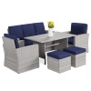 7-Seater Conversational Wicker Dining Table, Outdoor Patio Furniture Set - Small Dent in Sofa Seat 