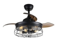 Parrot Uncle&nbsp;34" Indoor Black Downrod Mount Retractable Ceiling Fan with Light Kit Remote Control - Appears New