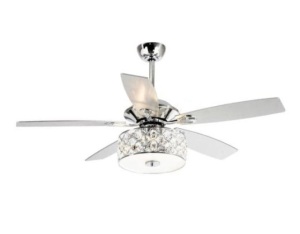 Parrot Uncle Huber 52" Indoor Chrome Downrod Mount Crystal Chandelier Ceiling Fan With Light and Remote Control - Appears New 