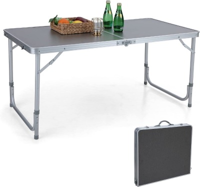 ALPHA CAMP Folding Camping Table 4FT Aluminum Camping Table Portable Picnic Dining Table Lightweight Folding Card Table w/Handle for Indoor Outdoor Patio Backyard Party Work