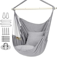 Y-Stop Hammock Chair Hanging Rope Swing, Max 500lbs, 2 Seat Cushions Included, Quality Cotton Weave for Superior Comfort, Durability with Hardware Kit ( Light Grey)