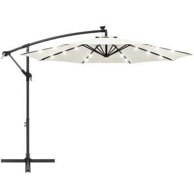 Solar LED Offset Hanging Patio Umbrella w/ Crank Tilt Adjustment - 10ft 