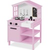 Kids Farmhouse Play Kitchen w/ Chalkboard, Storage Shelves, 5 Accessories 