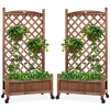 Set of 2 Wood Planter Box & Lattice Trellis w/ Optional Wheels - 48in