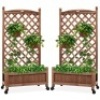 Set of 2 Wood Planter Box & Lattice Trellis w/ Optional Wheels - 48in