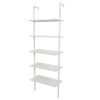 5-Shelf Industrial Wood Ladder Bookcase with Metal Frame,White 