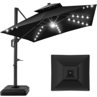 MISSING PIECES 2-Tier Square LED Cantilever Offset Umbrella w/ 360 Rotation, Base - 10x10ft
