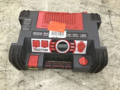 VECTOR 1200 Peak Amp Jump Starter, Battery Booster, Dual Power Inverter, 120 PSI Air Compressor, USB Charging Port, Rechargeable 
