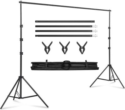 Kshioe 6.4x10FT Adjustable Photography Studio Background Support System Kit with Carrying Bag and 3 Clamps 