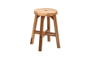 Beefurni Round Top Acacia Wood Stool Natural Color - Appears New 