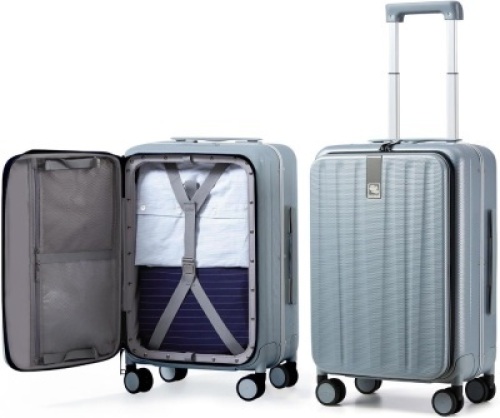 Hanke Carry On Luggage, Suitcase with Wheels & Front Opening, 20in Spinner Luggage Built in TSA Aluminum Frame PC Hardside Rolling Suitcases Travel Bag - Grey
