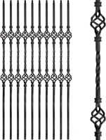 Wrought Iron Stair Balusters, Hollow Double Basket Metal Spindles - 44" X 1/2" - Box of 10 (Satin Black)