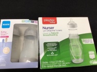 Set of 2 MAM Anti-colic Bottles & 3 Playtex Bottles w/ 15 Drop In Liners