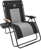 Coastrail Outdoor Zero Gravity Chair Wood Armrest XXL Camping Lounge Chair Patio Recliner Support 400lbs Padded Reclining Chair Folding Lawn Chair with Side Table