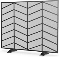 Fire Beauty Single Panel Handcrafted Wrought Iron Mesh Chevron Fireplace Screen,&nbsp;L 35" X W 9" X H 28.5"