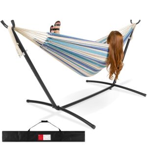 2-Person Brazilian-Style Double Hammock w/ Carrying Bag and Steel Stand 