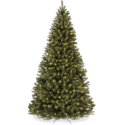 7.5' Pre-Lit Artificial Spruce Christmas Tree w/ Foldable Metal Base 