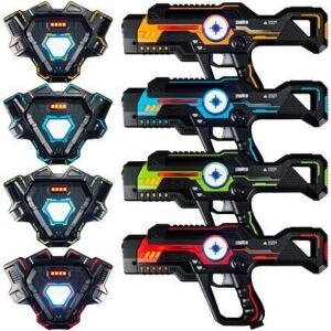 Set of 4 Infrared Laser Tag Blasters & Vests w/ 4 Team Colors 