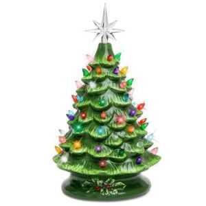 15in Pre-lit Hand-Painted Ceramic Tabletop Christmas Tree Holiday Decoration w/ 64 Multicolored Lights