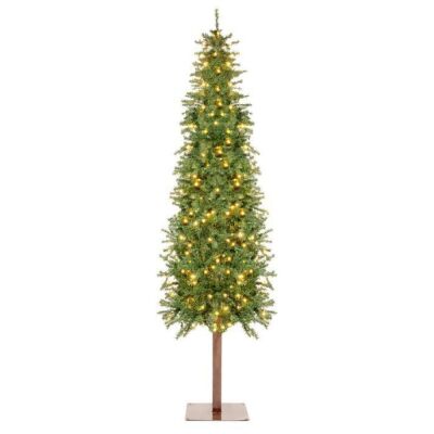 7.5' Pre-Lit Artificial Alpine Slim Pencil Christmas Tree w/ LED Lights, Stand 