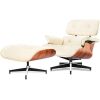 Mid Century Lounge Chair and Ottoman, Ivory Leather 