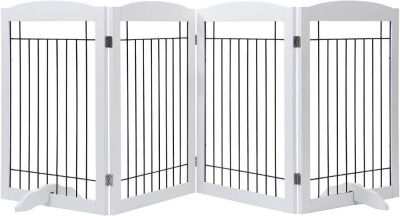 PAWLAND Extra Wide Freestanding Foldable Wooden Pet Gate, 96 in Wide 30 in Tall, 4 Panels White 