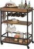 Haotian Rustic Mobile Kitchen Serving Cart with Removable Tray